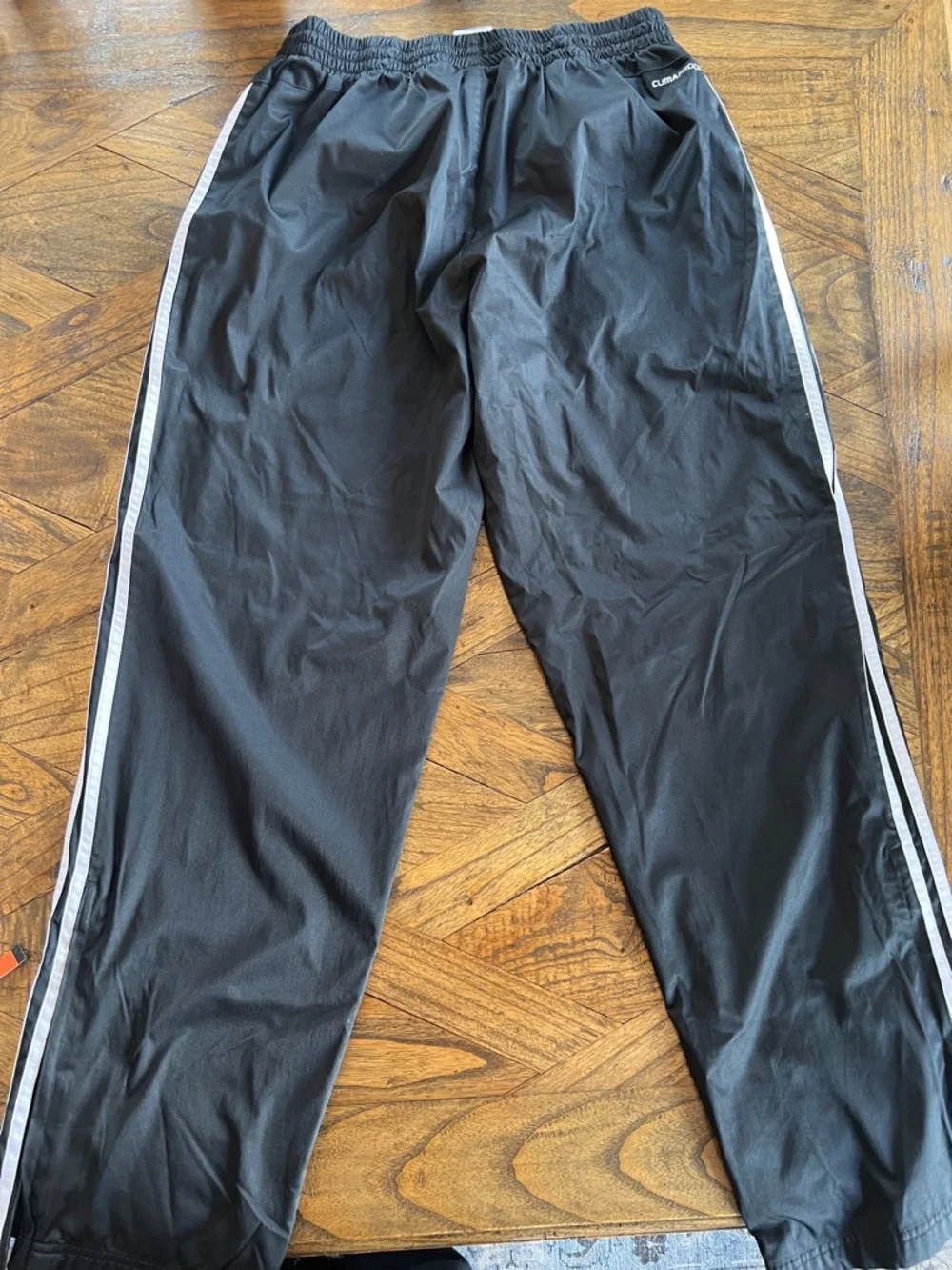 Adidas Mens Track Pants, Black w/3 White Stripes, Retro Baggy Style, Lined, Sz L